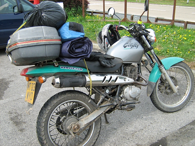 My Honda CLR 125 loaded up on my trip to North Wales